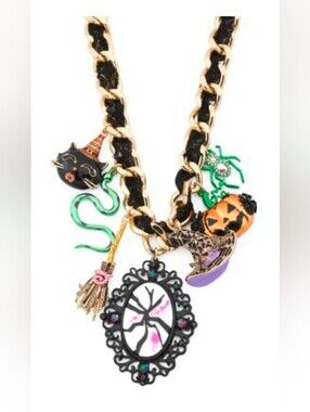 Betsey Johnson Black, Orange & Green Halloween Charm Necklace NWT